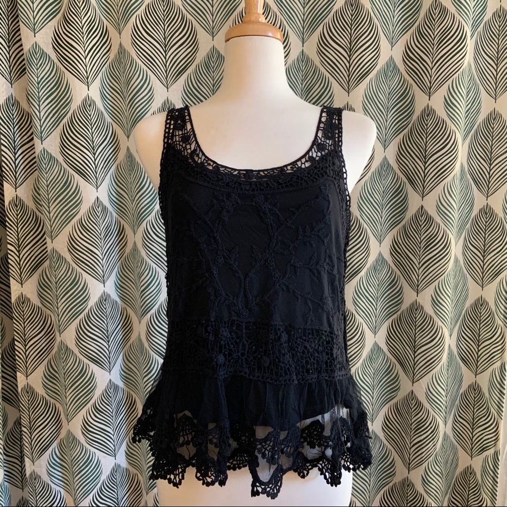 NWT Black Lace & Crochet Top